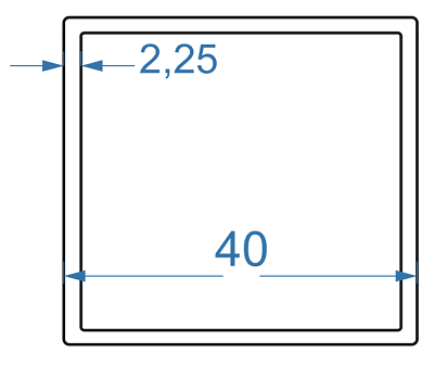 Алюминиевая труба квадратная 40x40x2,25, АД35 (6082), без покрытия