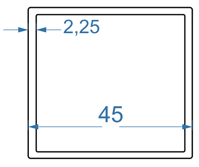 Алюминиевая труба квадратная 45x45x2,25, АД35 (6082), без покрытия