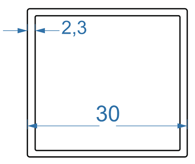 Алюминиевая труба квадратная 30x30x2,3 мм, АД35 (6082), без покрытия