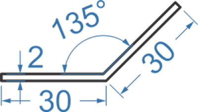 Алюминиевый уголок равносторонний 30x30x2 мм, 135°, АД31